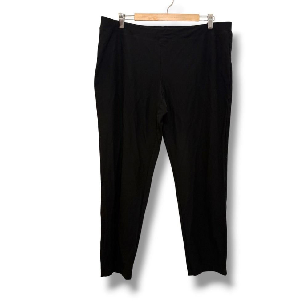 Eileen Fisher Pants Womens 1X Black Viscose Stretch Jersey Slim Leg Pull On USA